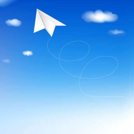 Paper Plane In Blue Sky, Vector Illustrationのイラスト素材