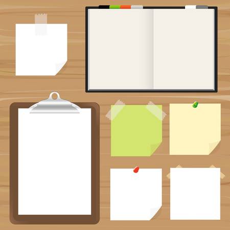 Blank Pages, Clipboard And Reminder Note, Vector Illustrationのイラスト素材