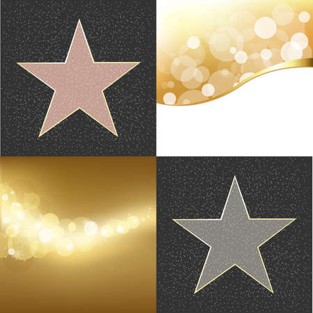 2 Walk Of Fame Type Star And Golden Background, Vector Illustration     のイラスト素材