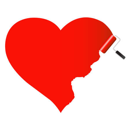 Heart Drawn By Red Paint, Isolated On White Background, Illustration のイラスト素材