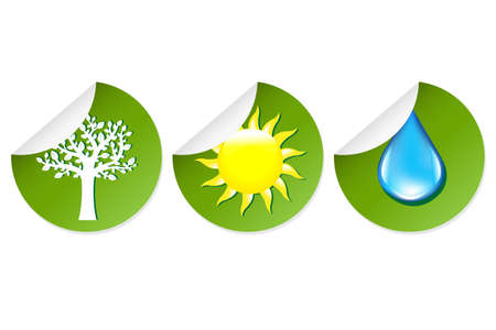 3 Labels Of Elements Nature, Isolated On White Background, Illustrationのイラスト素材