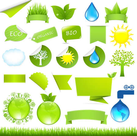 Collection Eco Design Elements, Isolated On White Background, Vector Illustrationのイラスト素材