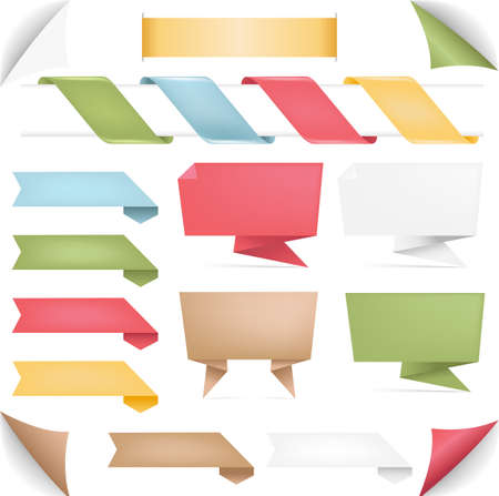 Collection Of Banners Of Origami And Ribbons, Isolated On White Background, Vector Illustrationのイラスト素材