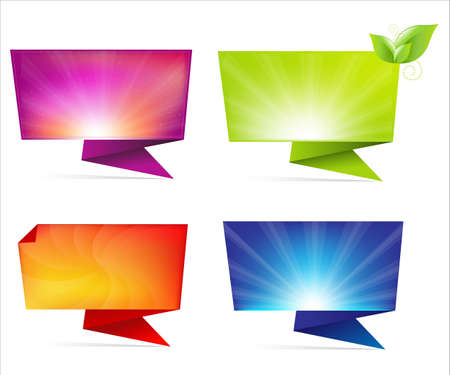 4 Origami Banners,  Isolated On White Background, Vector Illustrationのイラスト素材