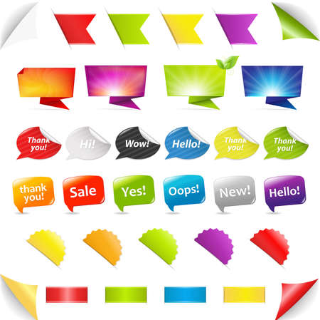 Big Set Stickers And Ribbons, Isolated On White Background, Vector Illustrationのイラスト素材