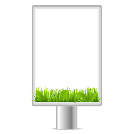 Blank Vertical Billboard With Grass, Isolated On White Background, Vector Illustrationのイラスト素材