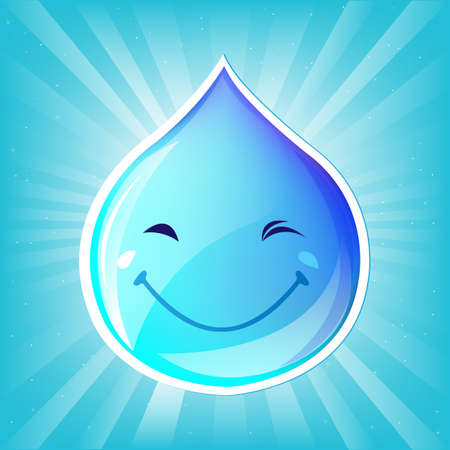 Smiling Drop Of Water And Sunburst, Vector Illustrationのイラスト素材