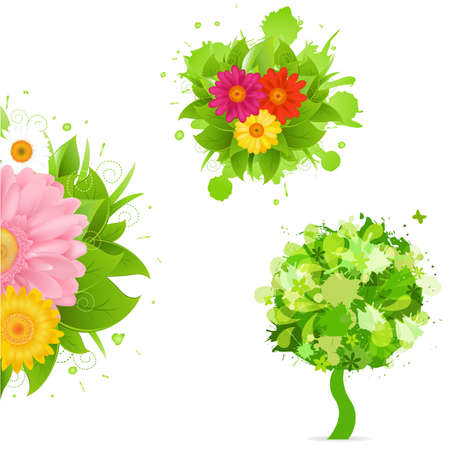 Abstract Flowers And Blot, Isolated On White Background, Vector Illustration のイラスト素材