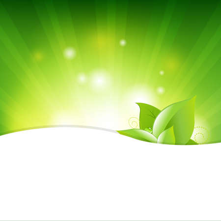 Green Background With Beams And Leaves.のイラスト素材