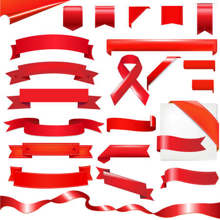 Red Ribbons Set, Isolated On White Background.のイラスト素材