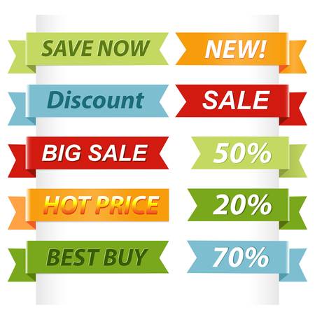 10 Sale Ribbons, Isolated On White Backgroundのイラスト素材