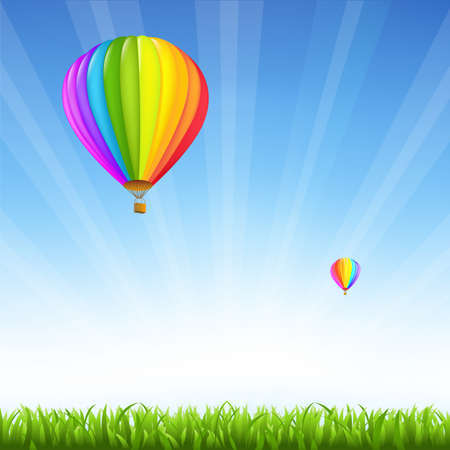 Grass And Two Hot Air Balloonsのイラスト素材