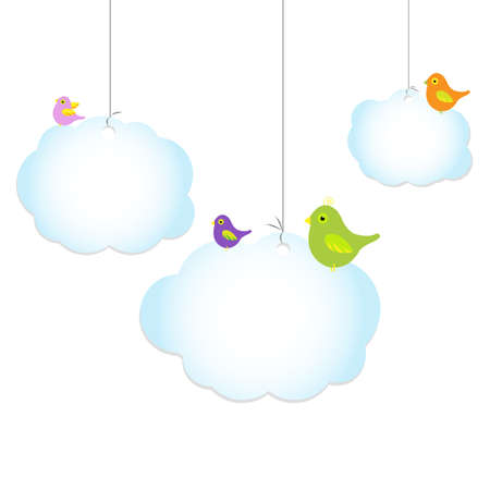 Birds Sitting On cloud, Isolated On White Backgroundのイラスト素材