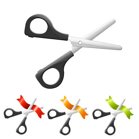 Scissors cutting a ribbon, Isolated On White Backgroundのイラスト素材