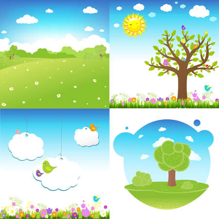 4 Set Cartoon Landscapeのイラスト素材