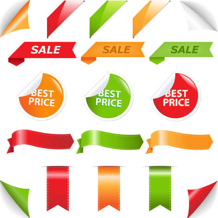 Set Labels And Web Ribbons, Isolated On White Background.のイラスト素材
