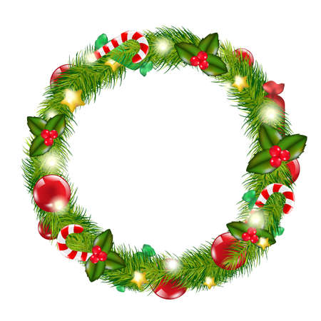 Merry Christmas Wreath, Isolated On White Background, Vector Illustrationのイラスト素材
