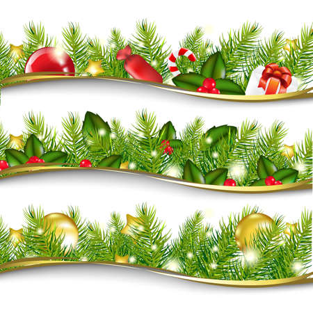 3 Christmas Garlands, Vector Illustrationのイラスト素材