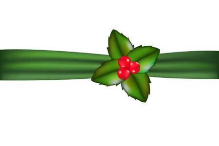 Ribbon And Holly Berry, Isolated On White Background, Vector Illustrationのイラスト素材