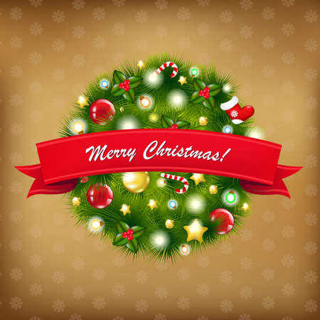 Merry Christmas Vintage Composition, Vector Illustrationのイラスト素材