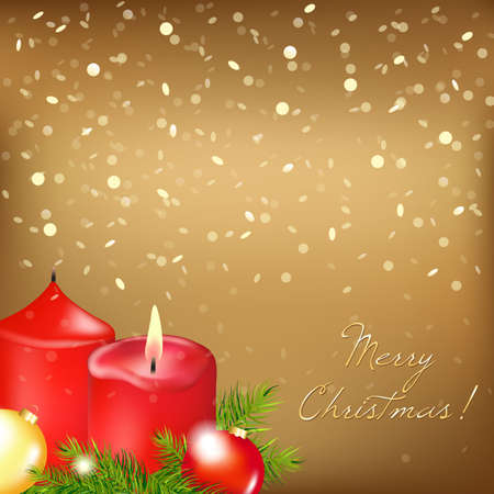 Gold Christmas Card With Red Candle, Illustrationのイラスト素材