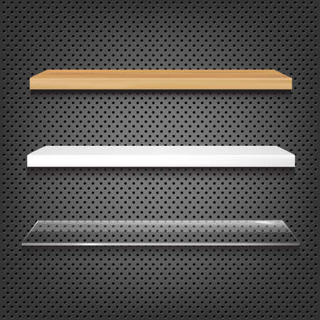 3 Shelves On Abstract Metal Background, Vector Illustrationのイラスト素材