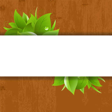 Wood Background With Leaves And Drops, Vector Illustrationのイラスト素材
