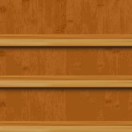 3 Wooden Book Shelf And Wood Background, Vector Illustrationのイラスト素材