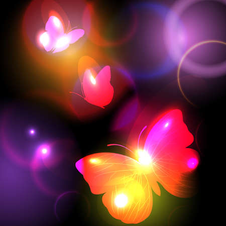 Black Background With Bright  Butterfliesのイラスト素材