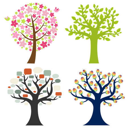 4 Color Tree, Isolated On White Background, Vector Illustrationのイラスト素材