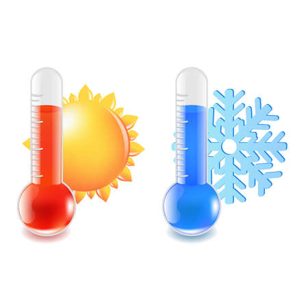 2 Thermometer Hot And Cold Temperature, Vector Illustrationのイラスト素材