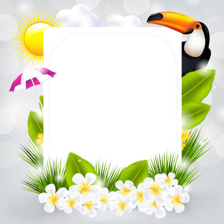 Card With Bird And Flowers, Vector Illustrationのイラスト素材