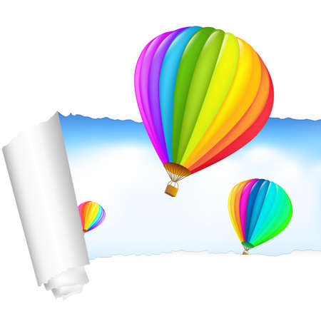 Paper With Air Balloons In The Sky, Isolated On White Background, Vector Illustrationのイラスト素材