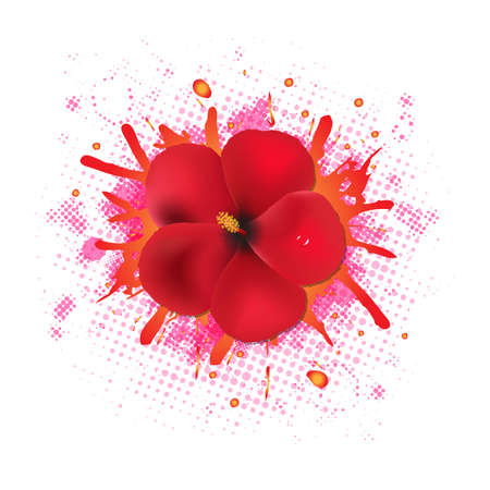Red Hibiscus Flowers With Blob, Isolated On White Background, Vector Illustrationのイラスト素材