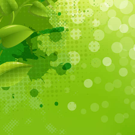 Green Nature Background With Blur Blob And Leaf,Illustrationのイラスト素材