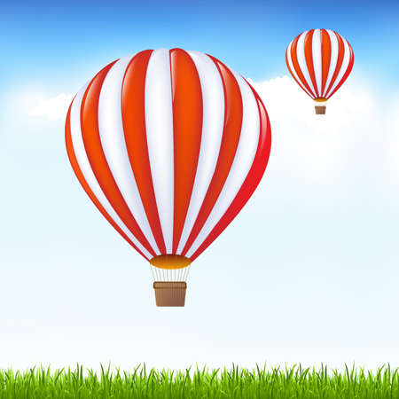 Hot Air Balloons Floating In Skyのイラスト素材