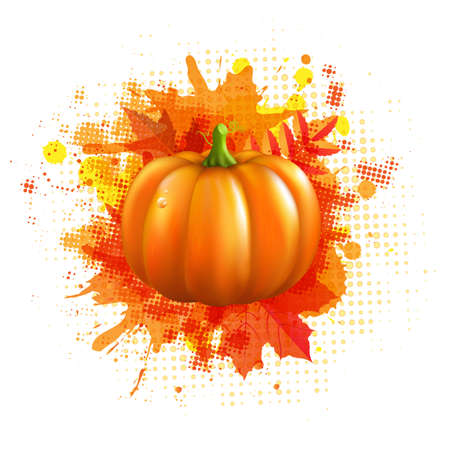 Orange With Blobs Autumn Leafs And Pumpkinのイラスト素材