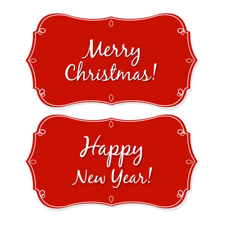 New Year And Christmas Vintage Badge, Isolated On White Background, Illustrationのイラスト素材
