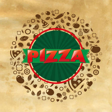 Vintage Pizza Poster With Gradient Mesh, Illustrationのイラスト素材