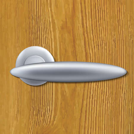 Door Handle On Wooden Background With Gradient Mesh, Vector Illustrationのイラスト素材