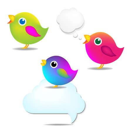 Color Birds Set With Speech Bubble, Isolated On White Background, Vector Illustrationのイラスト素材