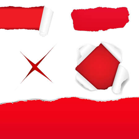 Big Red Torn Paper Set With Gradient Mesh, Vector Illustrationのイラスト素材
