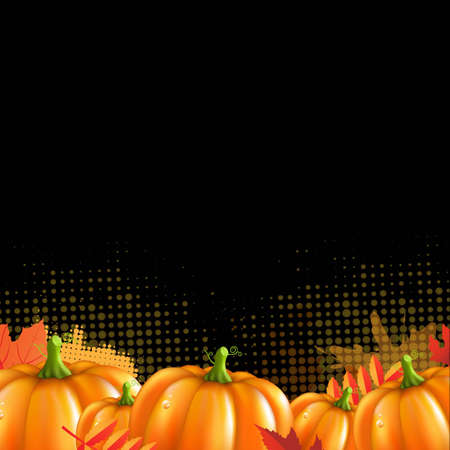 Orange Autumn Leafs And Pumpkins Frame, With Gradient Mesh, Vector Illustrationのイラスト素材
