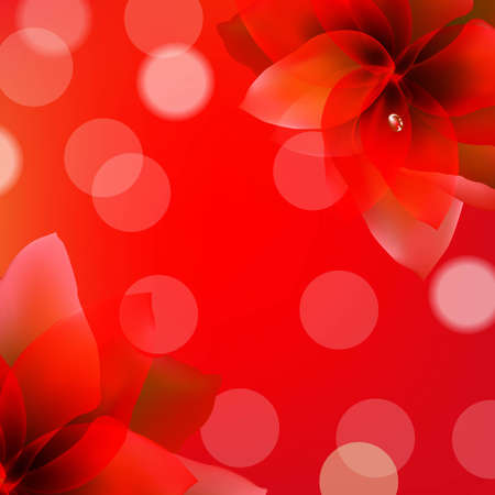 Red Poster With Flowers, With Gradient Mesh, Vector Illustrationのイラスト素材