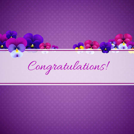 Congratulations Card With Pansies With Gradient Mesh, Vector Illustrationのイラスト素材