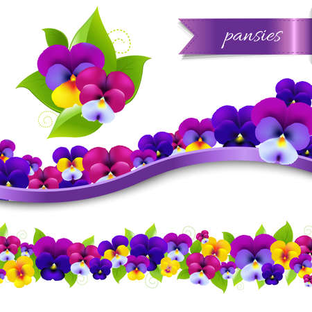 Pansies Borders Set, With Gradient Mesh, Vector Illustrationのイラスト素材