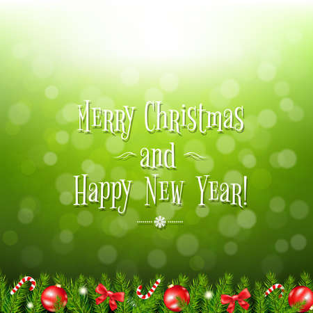 Green Bokeh With Fir Tree Border With Gradient Mesh, Vector Illustrationのイラスト素材