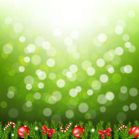 Green Bokeh With Fir Tree Border With Gradient Mesh, Vector Illustrationのイラスト素材