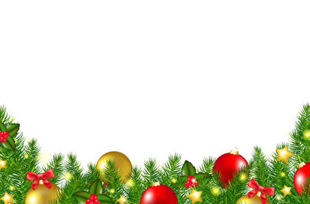 Christmas Border With Holly Berry With Gradient Mesh, Vector Illustrationのイラスト素材