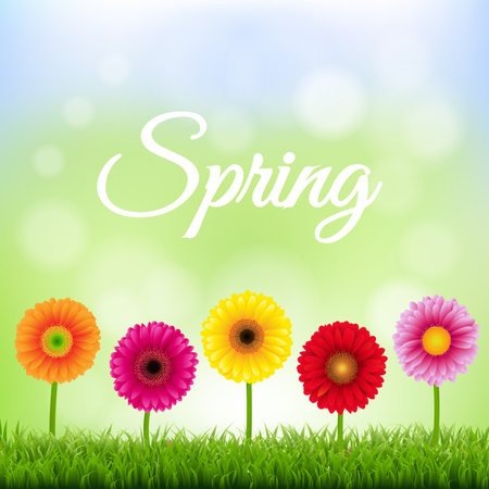 Spring Banner With Flowers With Gradient Mesh Illustrationのイラスト素材